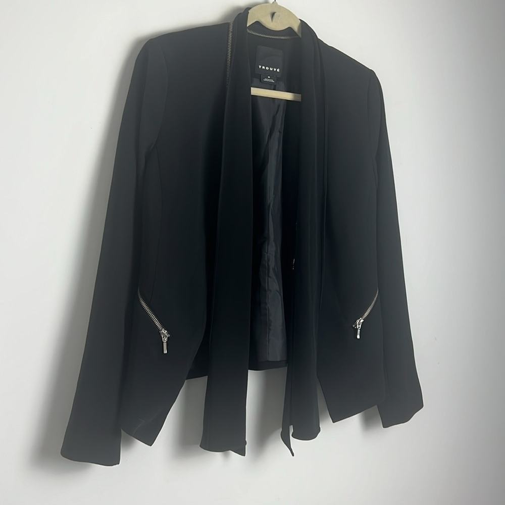 Trouve Women's Medium Black Removable Lapel‎ Zipper Detail Blazer - Picture 2 of 7